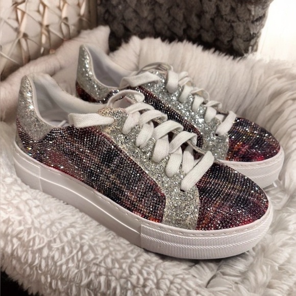 Betsey Johnson Shoes - Betsey Johnson Lindsay Plaid Rhinestone Embellished Platform Sneakers 6.5M GUC